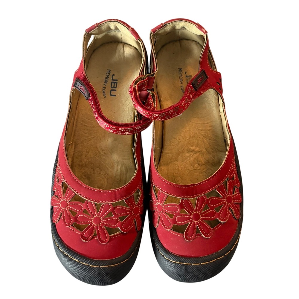JBU Jambu Red Floral Laser Cut Mary Jane Memory Foam All-Terra 8 Artsy Comfort